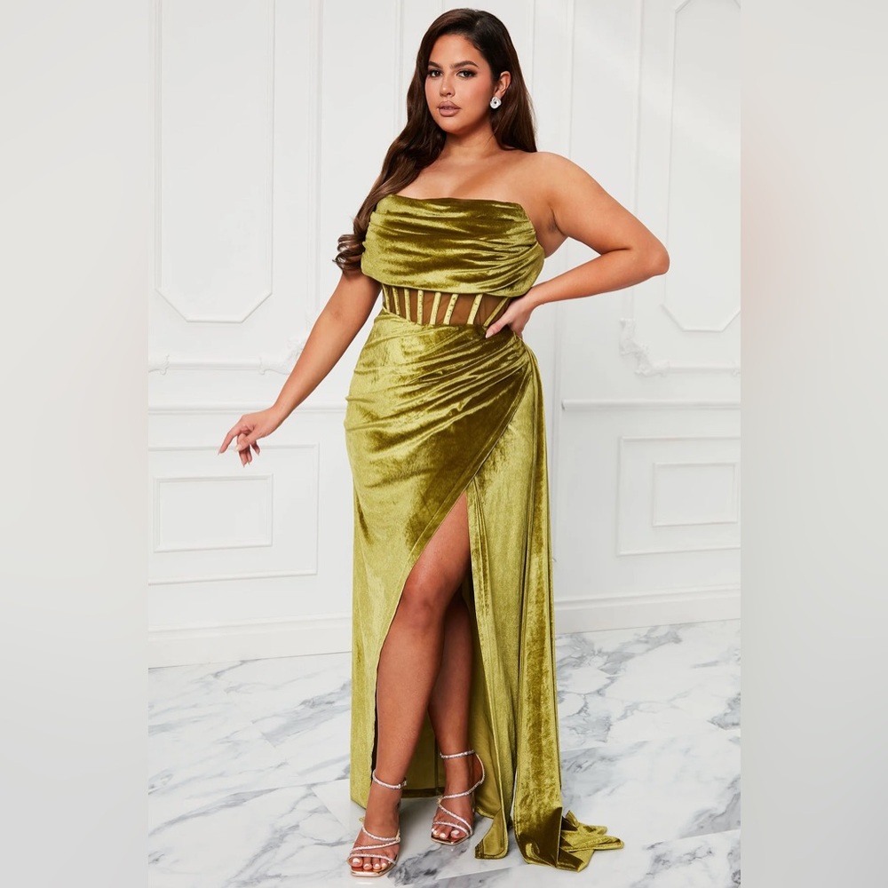 Fashion Nova Olive Green Velvet Dress